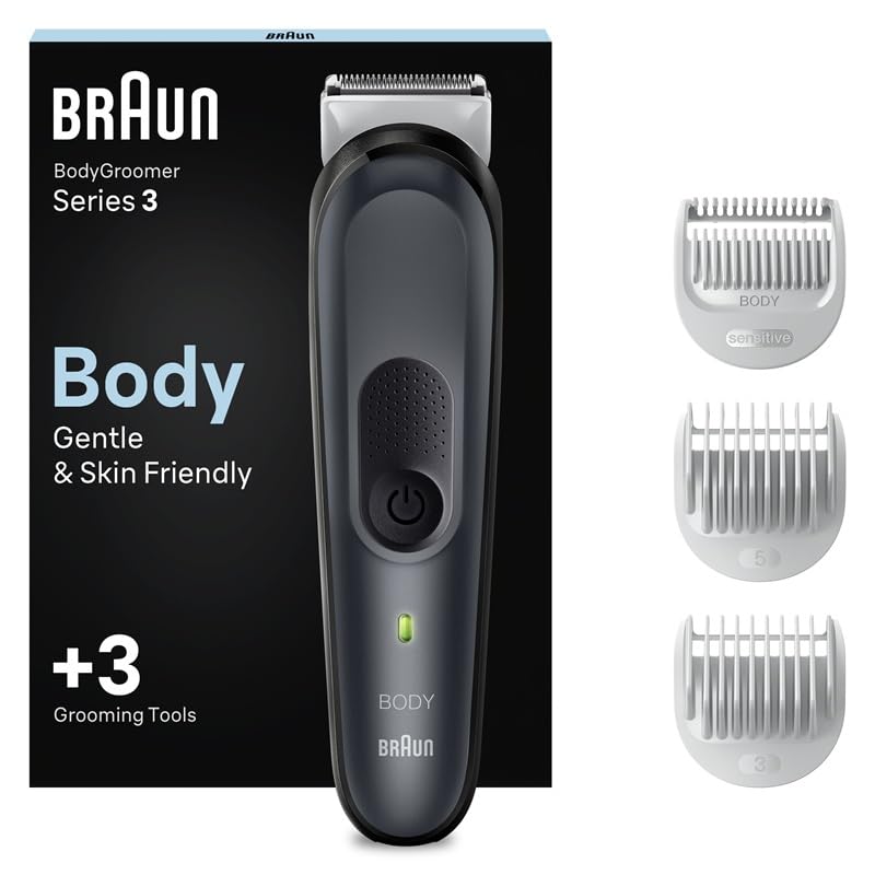 Braun Recortadora Corporal 3 BG3350, Afeitadora Corporal Masculina Con Tecnología SkinShield, cortapelos hombre, maquina de afeitar, Peine Para Zonas Sensibles, Lámina De Larga Duración, Negro/Gris GreenCircle Certified: Certified Energy Savings