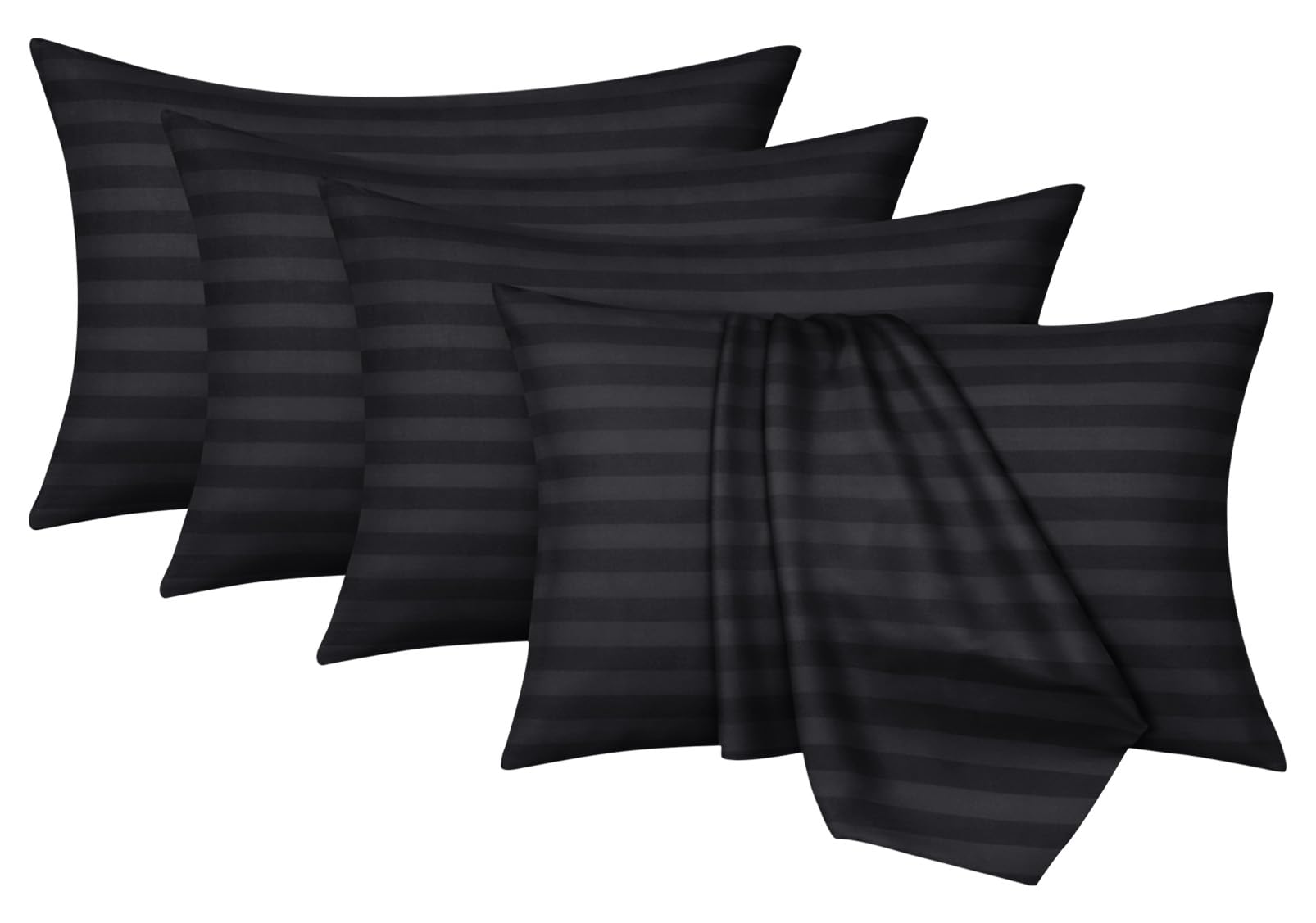 Moonlight Bedding Pillow Cases 4 pack - Black Stripe 50x75cm Luxury Pillowcase 100% Microfiber Hotel Quality Pillow Cover - Super Soft and Breathable Pillow Case