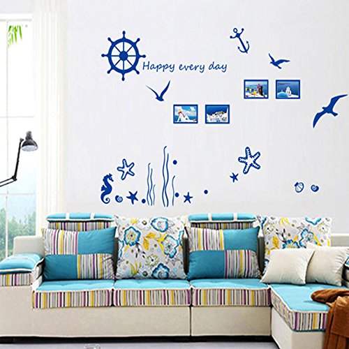 Home Find Anchor Wall Decoration Seagull Stickers Sea Wall Decals Happy Every Day Frames Undersea World Coral Starfish Wall Decor Living Room Bedroom Kids Room Nursery Murals 53 Inches X 43 Inches #TOP4