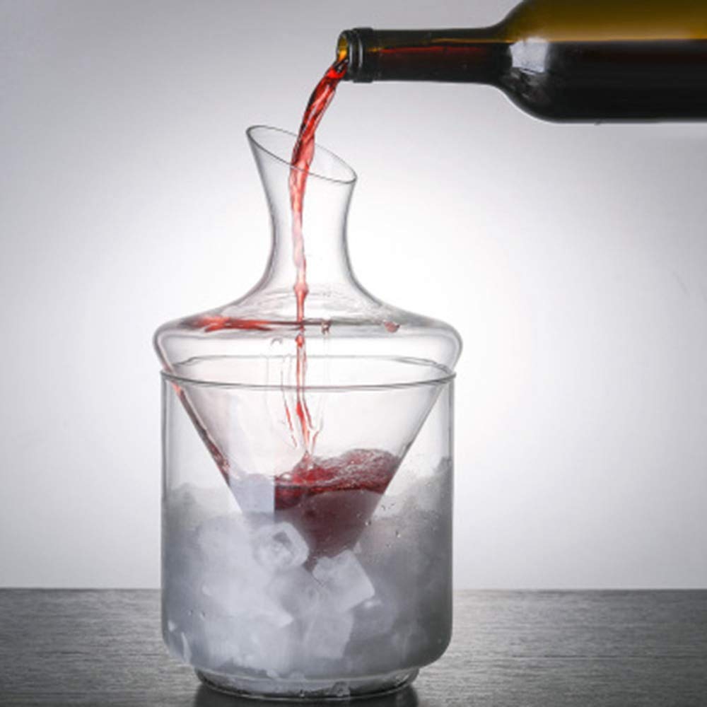 Set decanter per vino con secchiello per il ghiaccio, senza piombo, in cristallo soffiato a mano e feste