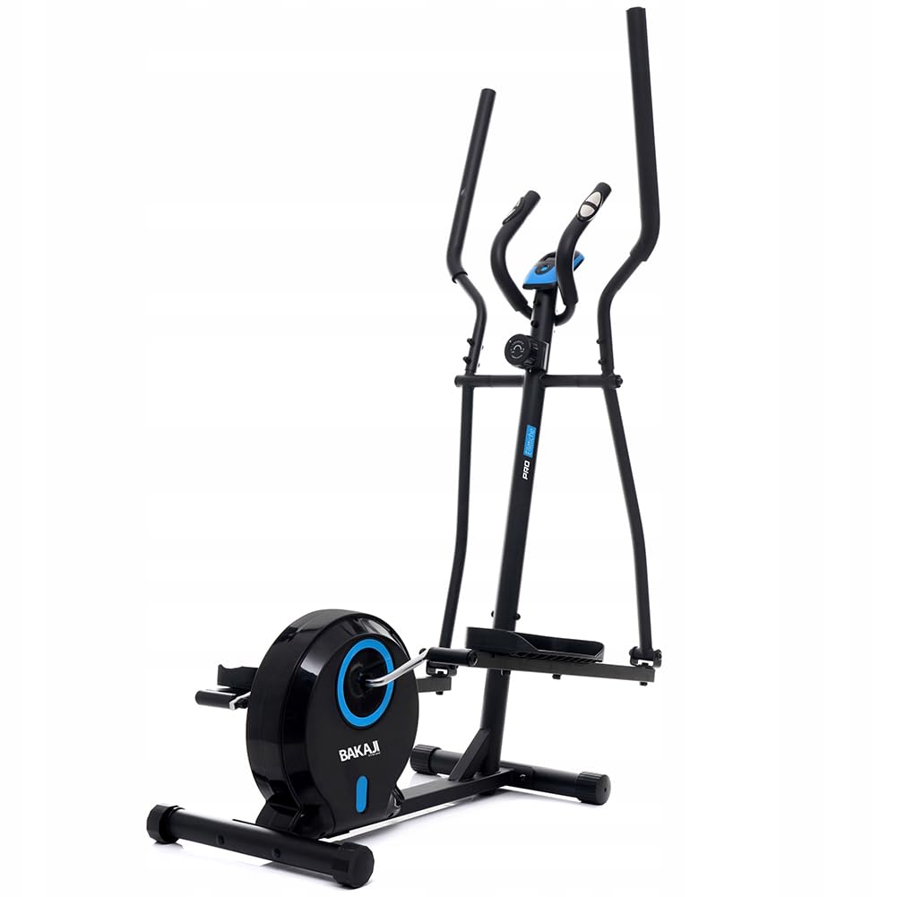 BAKAJI Bicicleta estática elíptica para Fitness en casa con Mango Alto y Asiento Ajustable, Bicicleta de Gimnasio, Spinning Bike Vertical con sensores cardíacos y calorías para Entrenamiento de
