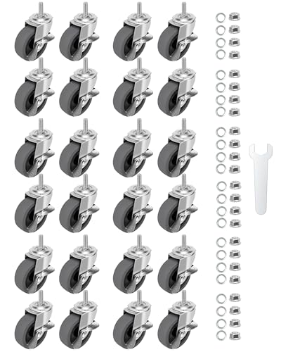 Caster Wheels, 3" Locking Swivel Threaded Stem Casters Set with Brake of 24