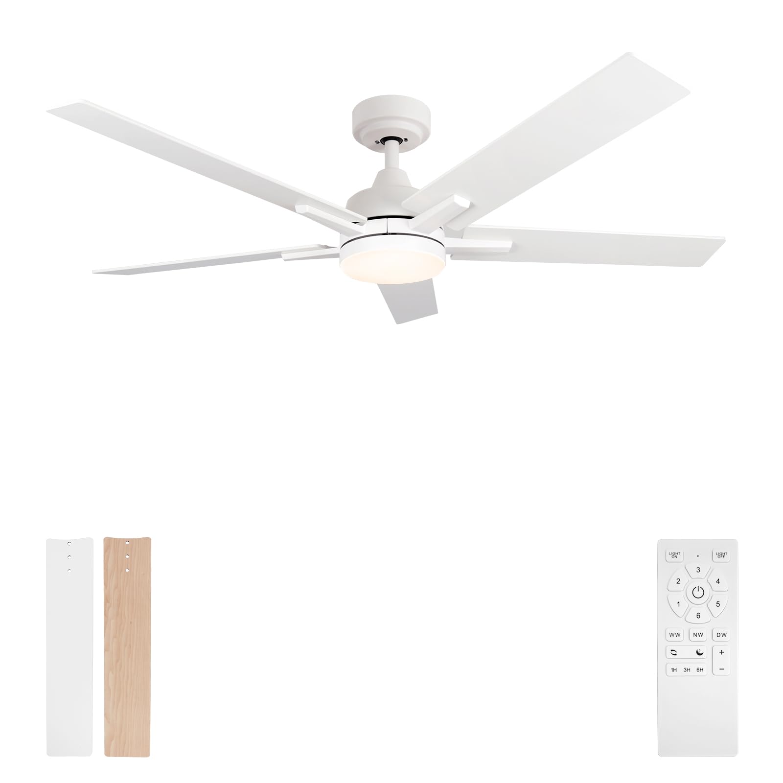 Photo 1 of NON-FUNCTIONAL, PARTS ONLY---------------------Viossn Ceiling Fans with Lights, 52 inch White Ceiling Fan with Light and Remote Control, Reversible, 3CCT, Dimmable, Noiseless, Small Ceiling Fan for Bedroom, Kidsroom, Indoor/Outdoor Use