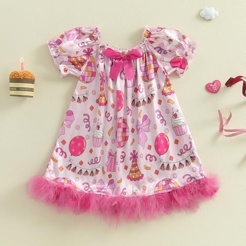 Kuriozud Birthday Girl Outfit Silk Birthday Pajamas Dress Nightgown Feather Trim Pjs Toddler Little Girl Gift2