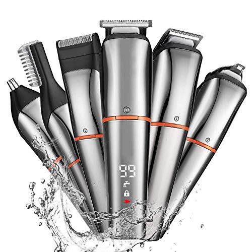 Professional Beard Trimmer for Men,Cordless Electric Hair Clippers Cutting Grooming Kit 6 in 1 Multi-functional Shaving Machines for Head Facial Nose Ear Body with Waterproof,LCD Display,USB Charge - Thumbnail 2