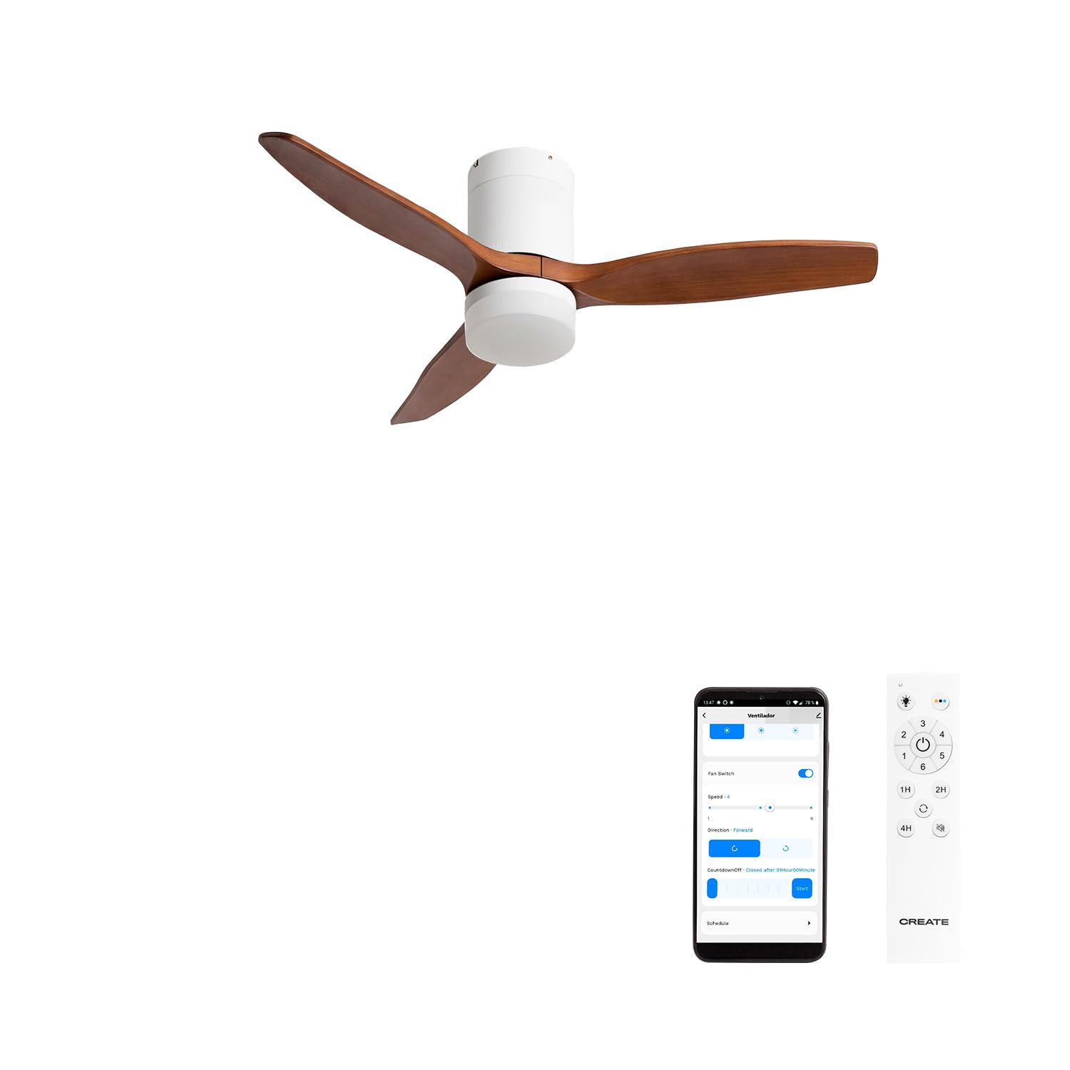 CREATE / WINDCALM S/Ventilador de techo ABS con luz blanco aspas efecto madera clara con mando / 40W, Silencioso, Ø112 cm, 6 velocidades, 3 temperaturas de luz, temporizador, función verano-invierno — view 10