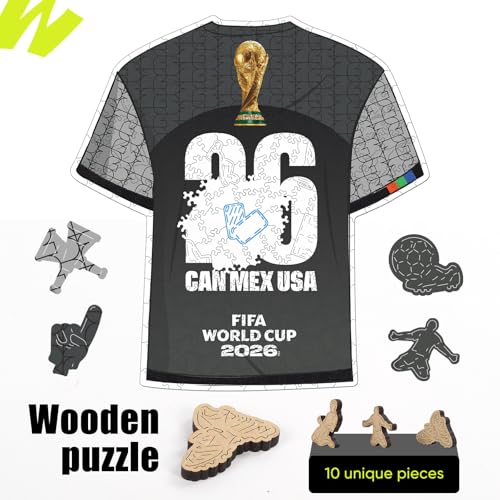 Image of Official FIFA World Cup 2026 FWC 26 T-Shirt Puzzles for Adults, 200 Pieces Football Merchandise Wooden Puzzles, Unique Soccer Gifts for Fans, Collectors Puzzle Sports Souvenirs | Wooden Jigsaw Puzzle