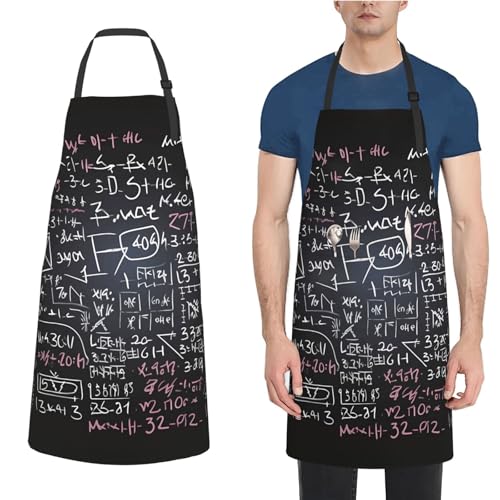 PAQOLSMCKR Delantal para mujeres y hombres, babero con 2 bolsillos, barco pirata al atardecer, delantales de cocina, baberos ajustables para hornear, Fórmula matemática, Talla única