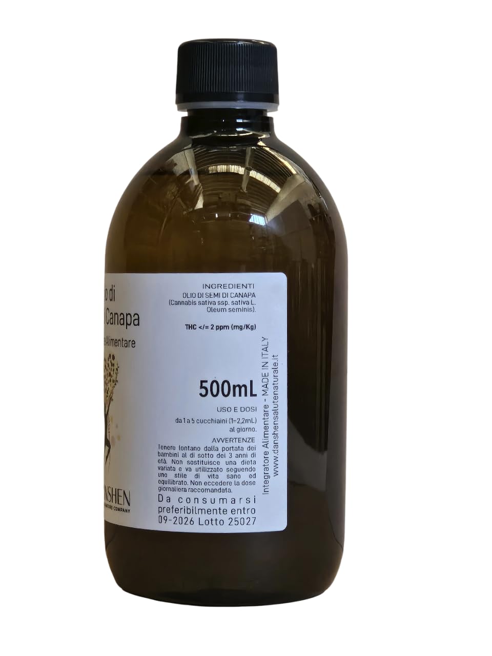 OLIO di CANAPA SEMI 0,5 litro (500 mL) Qualità superiore, Ricco di Acidi Grassi Omega 3-6-9 Integratore Alimentare - No OGM Additivi, Conservanti - Tappo inviolabile - Ideale per VISO e CORPO.