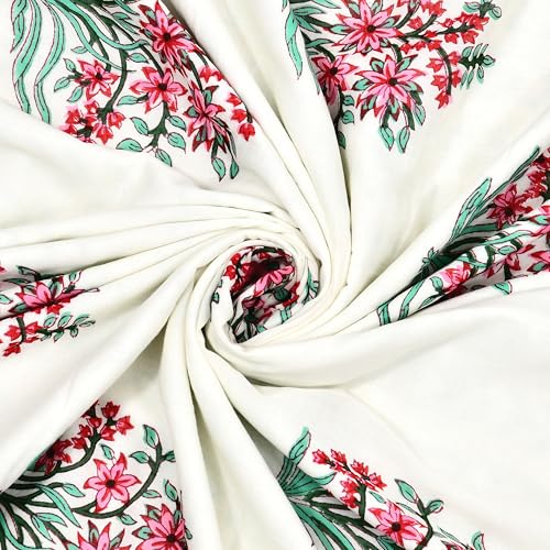 Image of BLOCKS OF INDIA Hand Block Printed Cotton Single Size Reversible Malmal Dohar for Summer (Green Pink GAMLA)