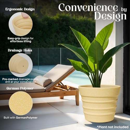 Image of YUCCABE ITALIA Fox B BR 21 Inch Beige Planter Pot Large Decorative Flower Pot for Garden & Terrace