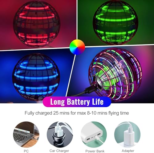 Image of GONCART26 Flying Ball Boomerang Spinner Toy with RGB Lights, USB Rechargeable, 360 Rotating, Indoor Outdoor for Boys Girls Kids Adults, Multi-Color