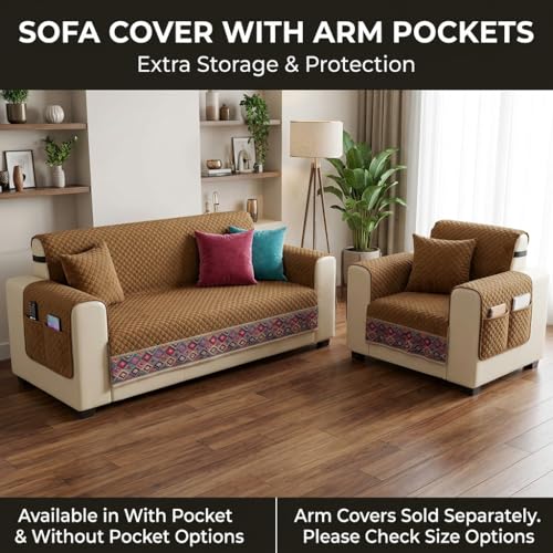 Image of KINGLY Sofa Cover 4 Seater Fully Covered | Stretchable Anti-Slip Slipcover | Washable Furniture Protector | Royal Gold | Set of 2 | Seat & Back |