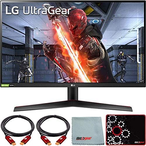 LG 27GN800-B 27 inch Ultragear QHD IPS 144Hz 16:9 G-SYNC HDR Monitor Bundle with Deco Gear HDMI Cable 2 Pack + Gamer Floor Mousepad + Display Material