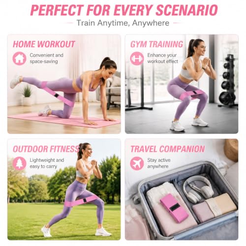 Lot de 3 Bandes Élastiques Musculation en Tissu – Bandes Fitness Antidérapantes avec 3 Niveaux de Résistance pour Yoga, Pilates, Fitness, Squats, Fessiers – vue 4