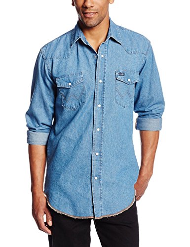 Wrangler mens western work shirt washed finish, stonewashed, big-…