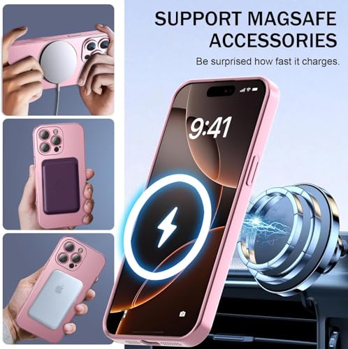 Image of DIZORO Magnetic Case for iPhone 13 Pro Max Cover [Compatible with MagSafe][Built-in Camera Lens Protector] Slim Soft Silicone Bumper Shockproof Metallic Luster Back Cover Phone Cases (Pink)