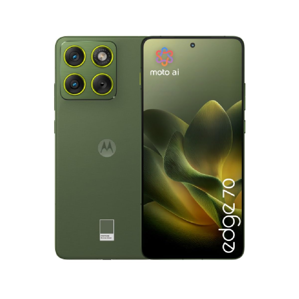 Motorola Edge 70 mit Moto AI (12/512GB, Dreifachkamera mit 50MP+Flicker-Sensor, 50MP Selfie, 4800mAh Silicon-Carbon, 6,67" Super HD 120Hz Display, Android 16), Pantone Bronze Green