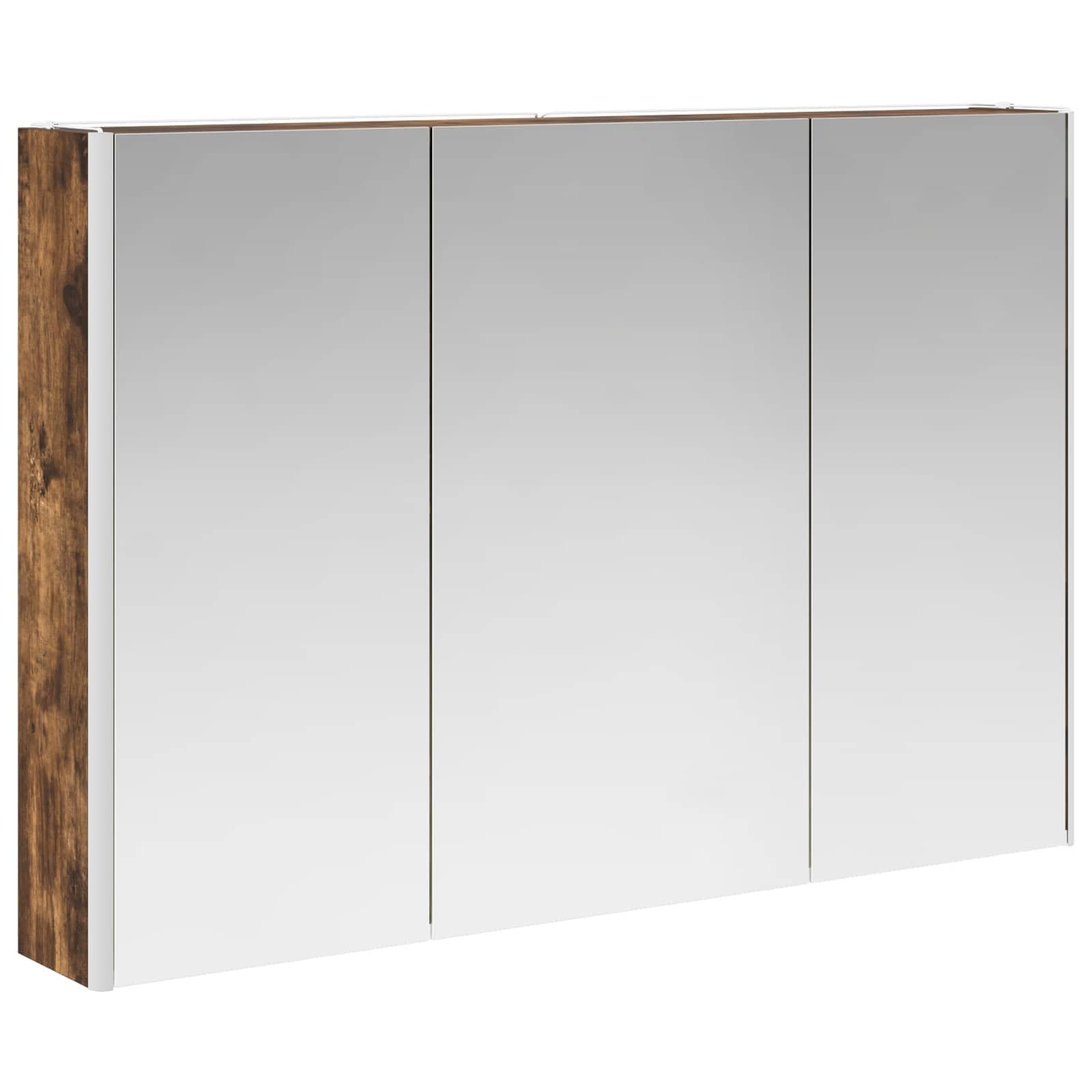 Juego de 4 muebles de baño de roble ahumado con espejo LED, montaje en pared, espacio de almacenamiento e iluminación USB para un diseño moderno de baño