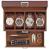 ProCase 腕時計ケース 4本 PU製 2段式 ウオッチボックス 男女兼用 収納ボックス アクセサリーケース アクセサリー 収納 ディスプレイ 小物整理 誕生日 記念日プレゼント -エスプレッソ