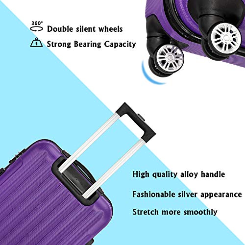 Luggage Set of 3 Hardside Carry on Suitcase Sets with Spinner Wheels & TSA Lock, Portable Lightweight ABS Luggages for Travel, Business - Purple (20/24/28)2