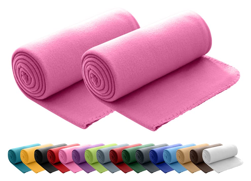 wometo 2er Set Polar Fleecedecke oekoTex 130x160 ca. 400g mit Anti-Pilling und Kettelrand rosa