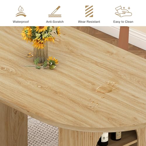 Image of weselon 70.8 inch Oval Dining Table with Dual Side Storage Shelves, Wooden Table for 4-6 People, Modern Farmhouse Round Dinner Tables for Kitchen Living Room (Natural, Table Only)