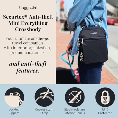 Image of Baggallini Securtex Anti-theft Mini Everything Crossbody Bag, 6.3 inchx8.25 inch Rfid, Locking Zippers & Cut-resistant Strap