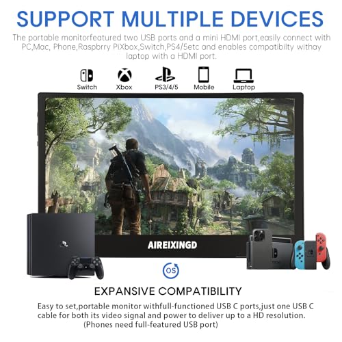 Image of Portable Monitor 11.6inch 1366 * 768P HD，Weighs 450g Built-in Stand，Small Monitor Compatible Type-C /Mini HDMI Ports，External Monitor Compatible with Laptop, PC, Mac, Phone.Travel Monitor.