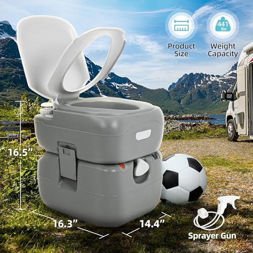 Image of YITAMOTOR Portable Toilet 5.8 Gallon, Camping Porta Potty with Sprayer and Handbag, RV Toilet with Handle Pump, Level Indicator, for Motorhome Travel, Car, Boat, Indoors and Outdoors
