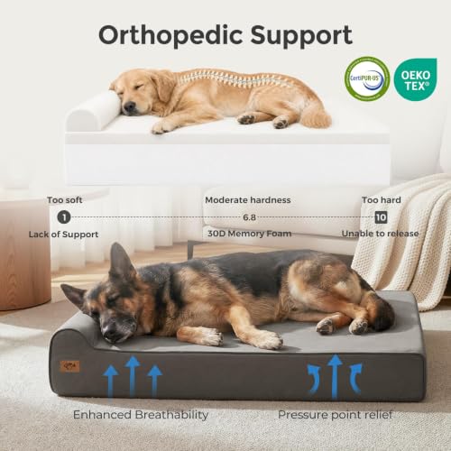 Image of Sytopia XXL 35D Memory Foam Dog Bed for Extra Large Dogs - 7 inch Thick Orthopedic Pet Couch for Seniors and Big Breeds up to 150 Pounds, with Waterproof Liner & Washable Cover, 50 inchx 34 inchx 7 inch, Dark Grey
