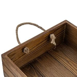 MyGift 15 Inch Large Rustic Brown Solid Wood Decorative Storage Box with Rope Carrying Handles Country Style Wooden Crate Farmhouse Pallet Design Open Top Bin