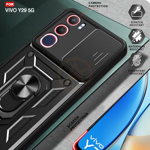 Image of Armor Bumper Back Cover Case for Vivo Y29 5G Rotating Camera Cover, Ring Holder & Kickstand | Heavy Duty & 360 Degree Protection Vivo Y29 5G Back Cover (Black)