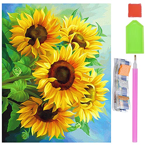 Adult Diamond Painting Set, 5D Diamond Painting Sunflower Diamond Painting, Children Paint with Diamonds Full Drill Diamond Art Kits for Art Painting Round Full Diamond Mosaic Crafts (16x12 Inch)