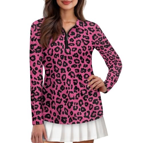 Polo de golf à col zippé femme manches longues t-shirt sport zippé 1/4
