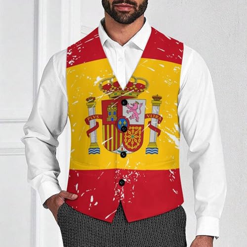 Spain Vintage Flag Suit Vest for Men Slim Fit Sleeveless Jacket V Neck Business Waistcoat Button Up Dressy Top4