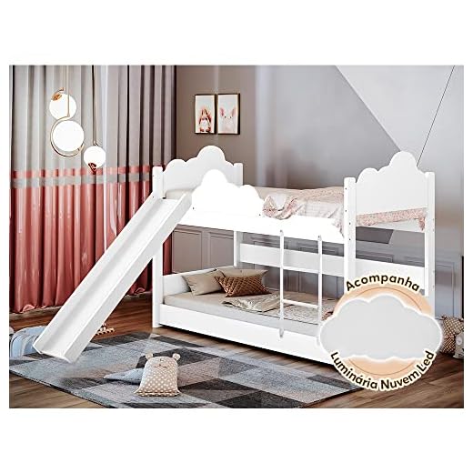 Beliche Solteiro Erika Nuvem Com Escorregador Branco + Luminária Led