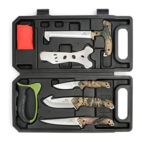 MOSSY OAK Hunting Field Dressing Kit - Portable Butcher Game Processor Set (8-piece) Green Camo Cover