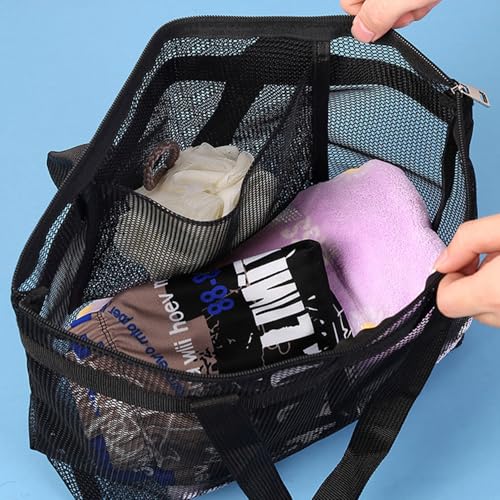 Srvauyea Netztasche Sandspielzeug, Faltbare Strandtasche, Mesh Badetasche, Tragbare Sandspielzeug Tasche Wiederverwendbare Strandspielzeug Tasche mit Reißverschluss für Strand Urlaub Reise