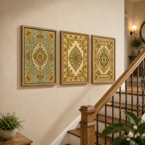 Image of Livin'luxe Set of 3 Vintage Persian Pattern Wall Paintings for Living Room Bedroom Hallway Home Decor with Premium Wooden Color Synthetic Frame (25.5 x 19.5 Inch) NM03-69