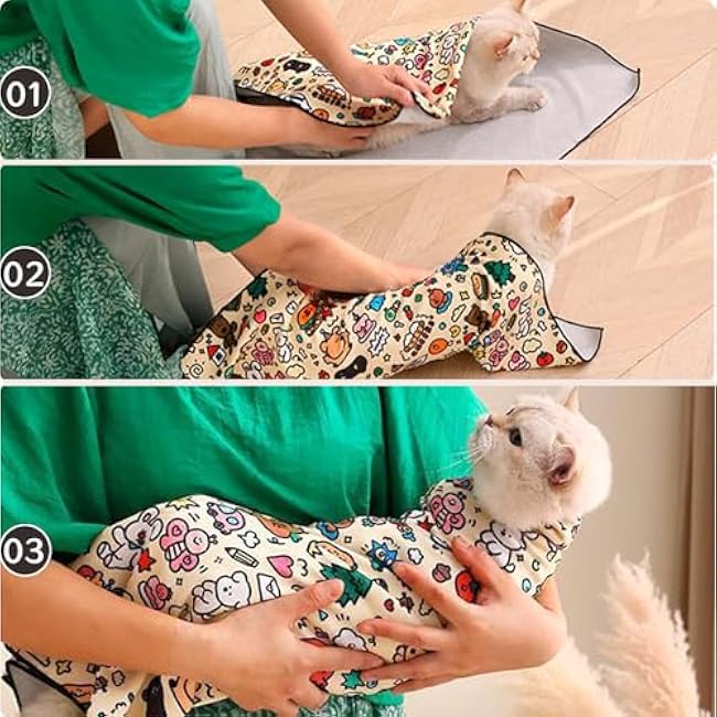 27.6'' Cat Grooming Wrap Cat Wrap for Cutting Nails, Anti-Escape Cat Restraint Wraps for Medicine Nail Clipping Ear Cleaning, Self-Adherent Cat Swaddle Wrap with Nail Clipper - Within 15lbs-QDExQMaD