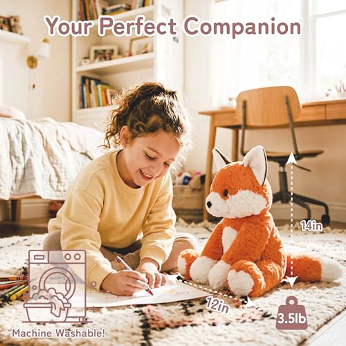 Image of Niuniu Daddy Weighted Stuffed Animals, 14 in 3.5 lbs, Fox Comfort Plush Toy | Heavy sensory lap pad, lying body pillow for sleeping, machine wash, huggable plushies, soothing gift for kids and adults