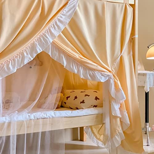 4 Corner Post Students Dorm Bunk Mosquito Net Bed Canopy Netting Students Bed Curtains for Student Dormitory School College (C-Yellow-Net with Canopy, One Size)