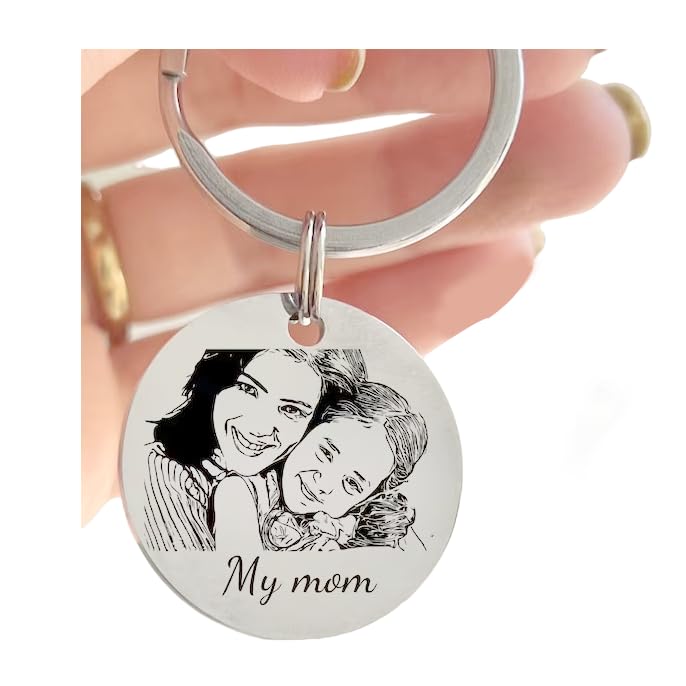Image of Luigi Custom Stainless Steel Photo Keychain- Personalized Portrait Engraved Keyring- Unique Gift For Loved Ones, Silver