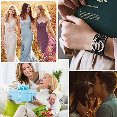 Hotoo Leather Wrap Bracelet For Women Gray Boho Silver Metal Circle Cuff Bracelets Layered Handmade Braided Bangle Bracelets For Women Teen Girl Bohemian Jewelry With Buckle #TOP5