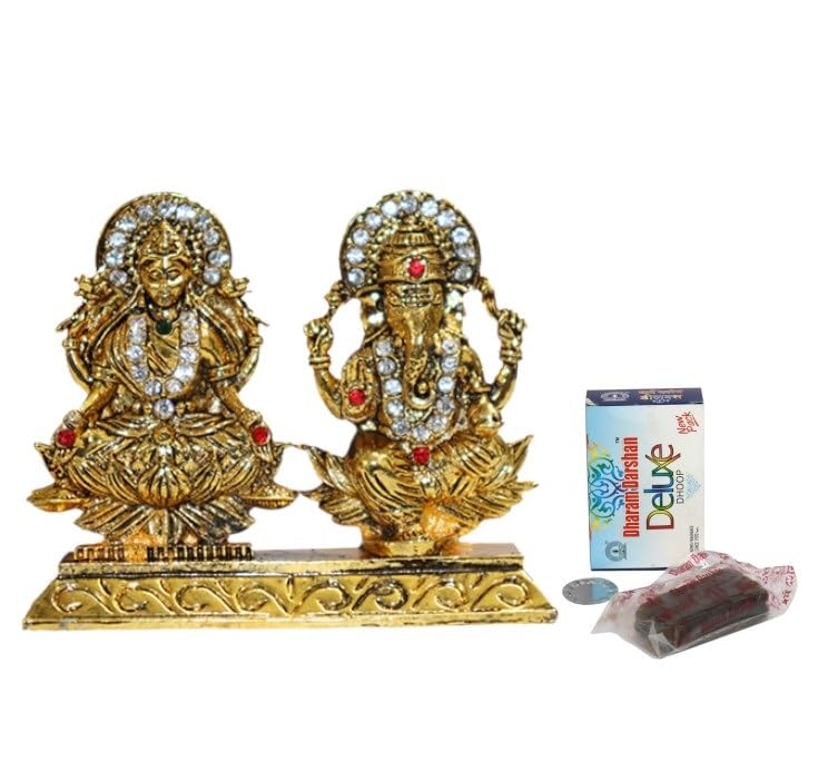 BRACOP® Indian God Laxmi Ganesha Statue Religious Pooja Items Decorative Metal Sculpture Multicolour Lakshmi Ganesha Murti Ganpati Idol Figurines Home Temple Decor Festival Gifts