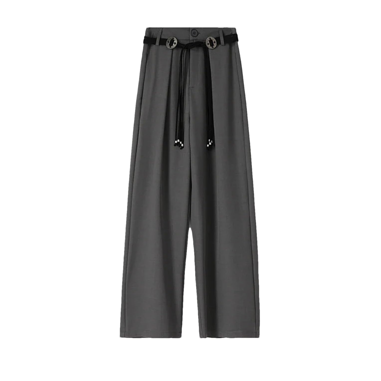 Women High Waist Wide Leg Pants Solid Zipper Button Pockets Belt Office Casual Trousers