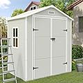 UDPATIO Outdoor Storage Shed 6x4.5 FT, Resin Outside Sheds & Outdoor Storage Plastic for Trash Can, Bike, Lawnmower, Generator, Tool Shed with Lockable Door for Backyard, Lawn, Patio, Sandstone