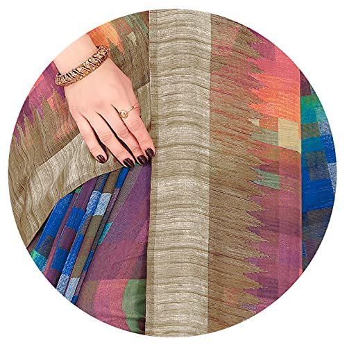 Image of MIRCHI FASHION Women's Cotton Blend Colorful Texture Blocks Printed Saree with Blouse Piece