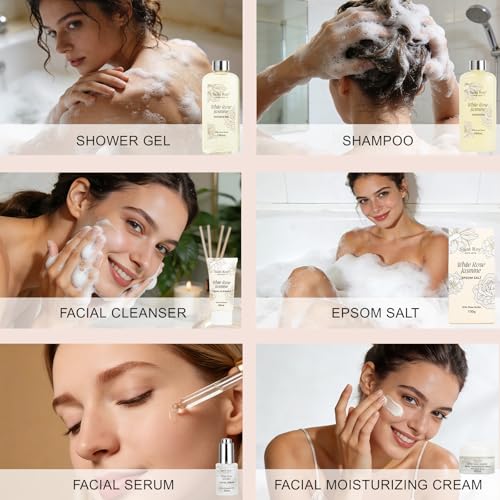 Image of 37Pcs Spa Gifts, WHITE ROSE JASMINE Bath & Body Gift Basket, Face Skin Kit | Home Spa Gift Set for Women, Self-Care Kit, Beauty Care Kit, Spa Bath Kit with Necklace, Birthday, Christmas, Anniversary